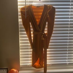 Mustard color high front split dress